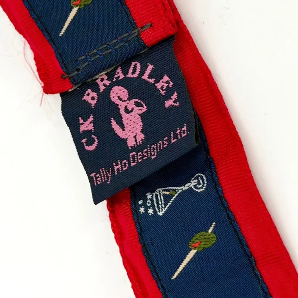 CK Bradley Navy Red Martini Olive Print Ribbon D-Ring Belt